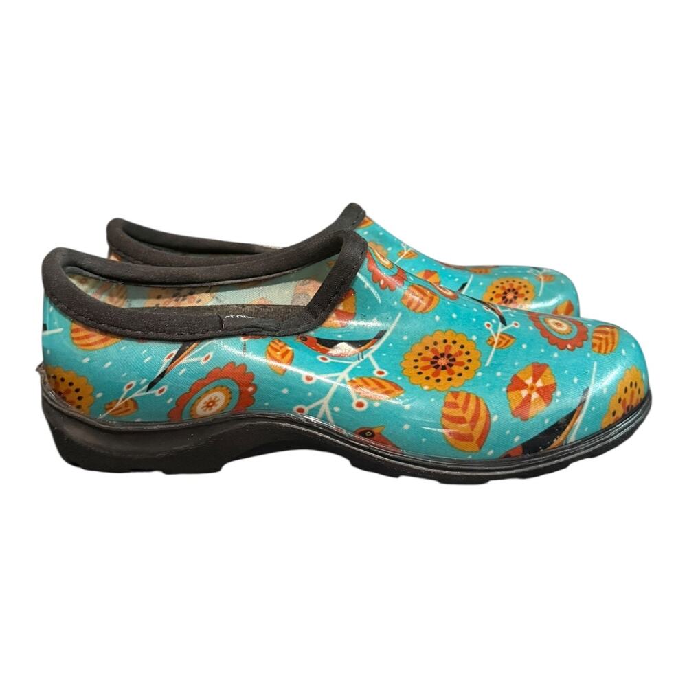 Sloggers Women's Size 10 Garden Rain Rubber Shoes Turquoise Bird Floral - Picture 2 of 9